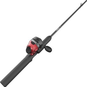 Zebco 101 Spincast Reel and Fishing Rod Combo, 5-Foot 2-Piece Fiberglass Fishing Pole with EVA Handle, Size 20 Reel, Quickset Anti-Reverse Fishing Reel, Right-Hand Retrieve, Black/Red