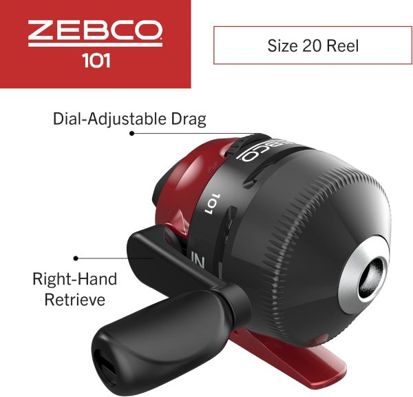 Zebco 101 Spincast Reel and Fishing Rod Combo, 5-Foot 2-Piece Fiberglass Fishing Pole with EVA Handle, Size 20 Reel, Quickset Anti-Reverse Fishing Reel, Right-Hand Retrieve, Black/Red - Image 3