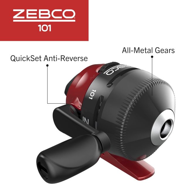Zebco 101 Spincast Reel and Fishing Rod Combo, 5-Foot 2-Piece Fiberglass Fishing Pole with EVA Handle, Size 20 Reel, Quickset Anti-Reverse Fishing Reel, Right-Hand Retrieve, Black/Red - Image 4