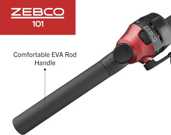 Zebco 101 Spincast Reel and Fishing Rod Combo, 5-Foot 2-Piece Fiberglass Fishing Pole with EVA Handle, Size 20 Reel, Quickset Anti-Reverse Fishing Reel, Right-Hand Retrieve, Black/Red - Image 6